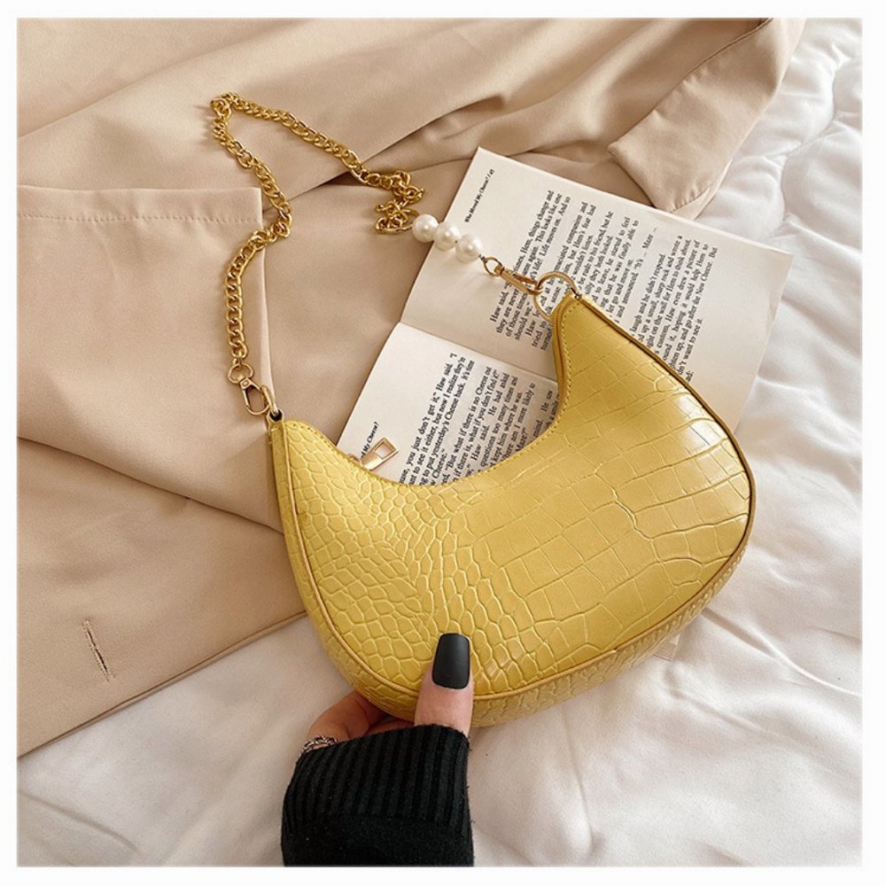 Crocodile retro armpit bag, ins chain, cross-body bag, Crescent bag
